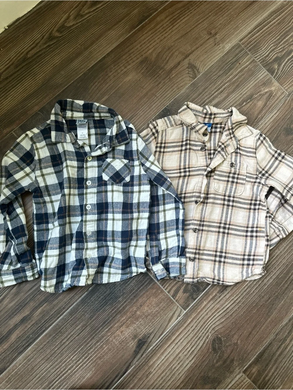 Bundle of boys long sleeve Kids Plaid Button-Up Shirt - Blue & Cream Brown